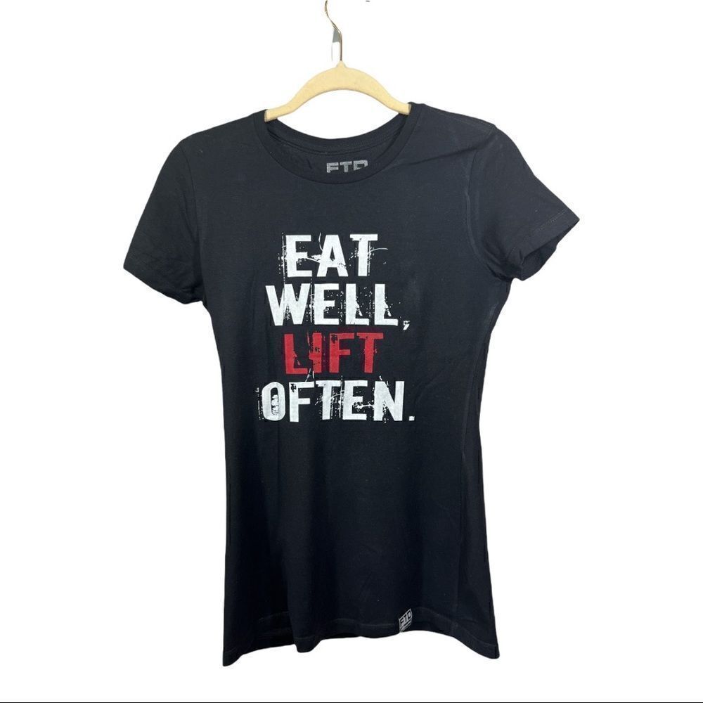 FTD APPAREL Women’s Eat Well Lift Often Cotton Tee Shirt Black Size Medium